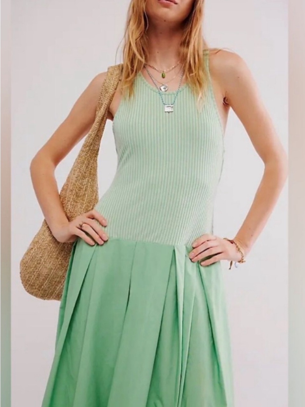 FREE PEOPLE Mint Ribbed Razor Back Pear Shape Sun Dress! 👗 - Picture 6 of 16